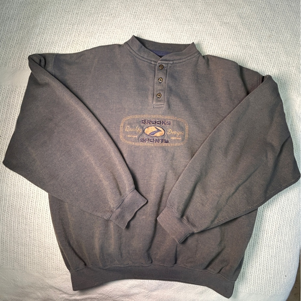 2 for &14 Brooks Men’s Large Sweatshirt Ribbed Grey Tan Fleece Lined Retro *READ